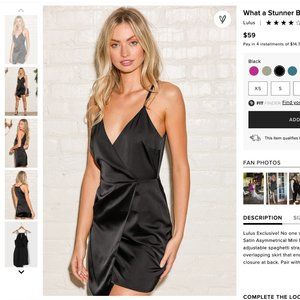 Lulu's "What a Stunner Black Satin Asymmetrical Mini Dress" Size XL